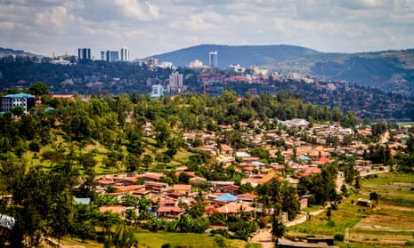 View of the downtown Kigali skyline from the Inzora Rooftop Cafe.