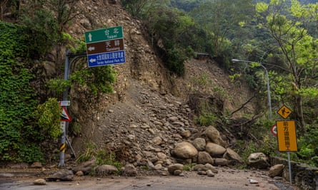 A landslide in Takoro Gorge in Hualien after the quake