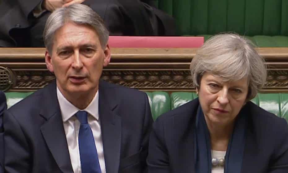 Theresa May and her chancellor, Philip Hammond in the Commons