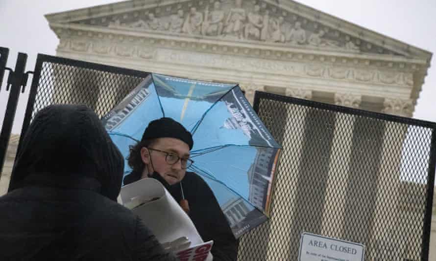 Pro-choice demonstrators protesting outside the supreme court on 6 May