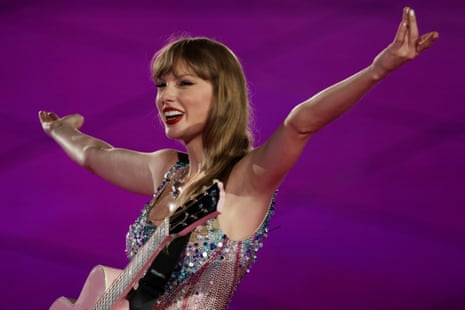 Taylor Swift peforms in Singapore during her Eras Tour in March 2024.
