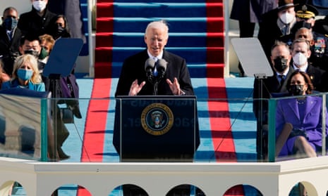 Joe Biden delivers his inauguration speech after being sworn in as the 46th US president on 20 January 2021.