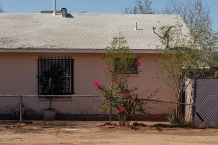 An artificial tree blocks a window in the Edison-Eastlake neighborhood in Phoenix, Arizona. There is minimal shade in the neighborhood.