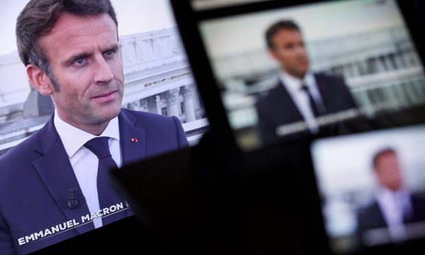 France’s president, Emmanuel Macron, on TV screens