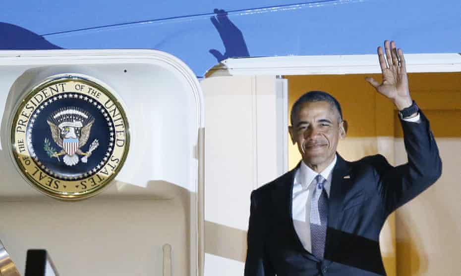 President Obama arrives at Stansted airport