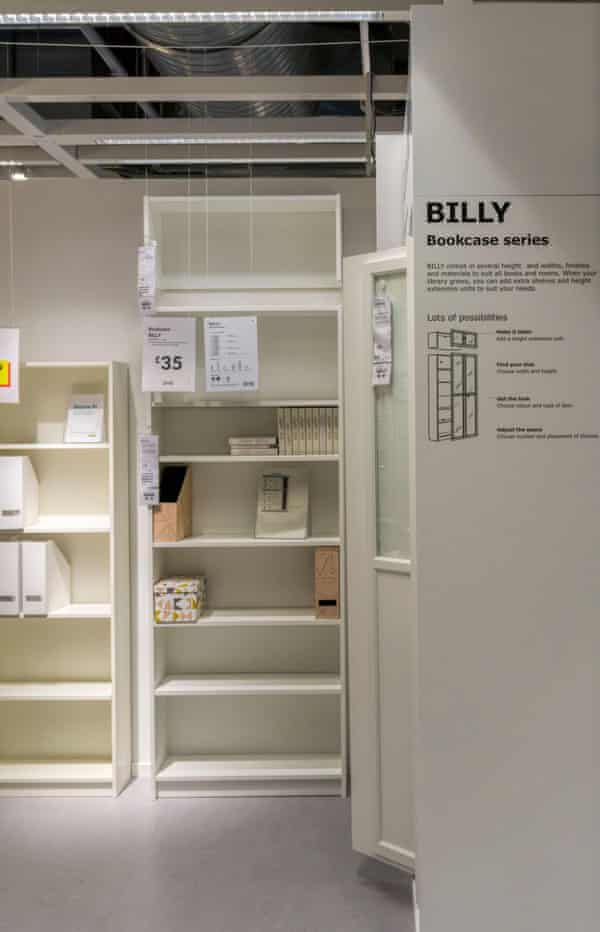 Self-assembly flatpack Billy bookcases for sale in a branch of Ikea.