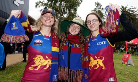 Brisbane fans pose ahead of the 2025 AFLW grand final