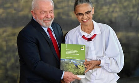 The Brazilian president, Luiz Inacio Lula da Silva, and environment minister, Marina Silva, present a plan to prevent Amazon deforestation in June 2023