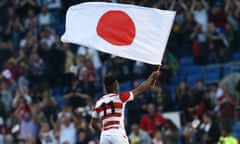 Wing Kotaro Matsushima celebrates the result of the decade – Japan’s victory over South Africa at Brighton in the 2015 World Cup