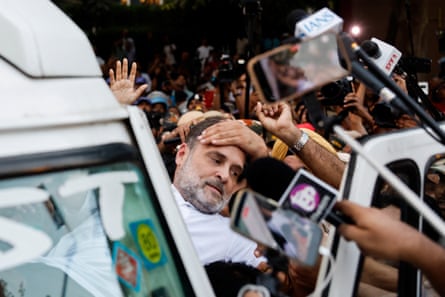 Indian opposition leader Rahul Gandhi is detained by police, during a protest organised by opposition parties demanding the resignation of chief election commissioner Gyanesh Kumar, in New Delhi, India, 7 October 2026.
