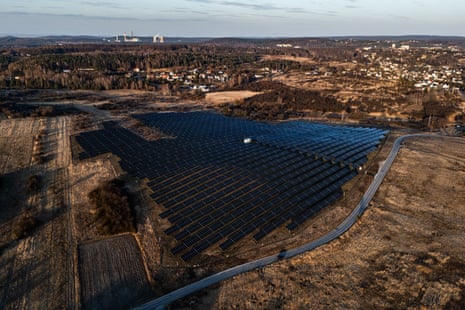 Luszowice (Poland), solar panels in the countryside east of Katowice. The plant was developed by Regesta, a Polish company specializing in renewable energy sources and power generation.