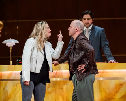 Compelling … Natalya Romaniw (Helena), Stéphane Degout (Michael) and Julian Hubbard (Lars) in Festen by Mark-Anthony Turnage at the Royal Opera House.