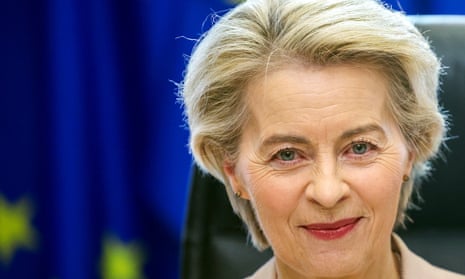 European Commission president Ursula von der Leyen looks on as she attends an event at the European Commission in Brussels earlier today.