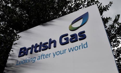 A British Gas sign is seen outside its offices in Staines in southern England.