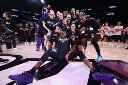 The Phoenix Mercury celebrate after knocking out the Minnesota Lynx to reach the WNBA finals.