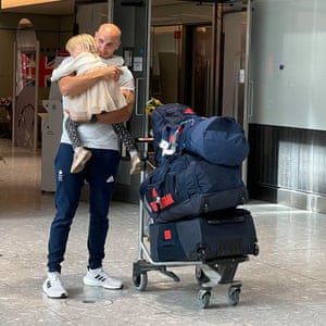 Bronze medal winning sprint canoeist sailor Liam Heath with his daughter Sarah  on his return from the Tokyo Olympics in Japan