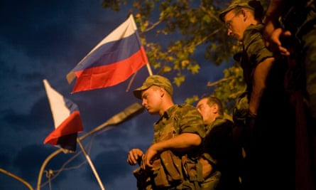 Russian troops listen to a victory concert in Tskhinvali, South Ossetia, in 2008