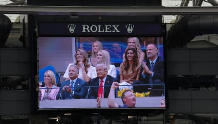 Donald Trump appears connected nan jumbotron during nan US Open final.