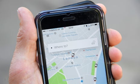 The Uber app on a mobile telephone