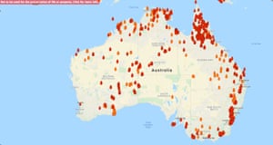 Screen shot of current fires in mainland Australia, from myfirewatch.landgate.wa.gov.au. 23 December, 2019