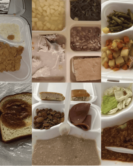 a collage of various prison meals