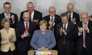 Angela Merkel gives a statement on the parliament election at the headquarters of the Christian Democratic Union CDU in Berlin