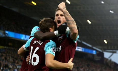 Marko Arnautovic celebrates with Mark Noble after the West Ham skipper gave them the lead.