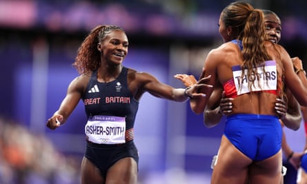 Dina Asher-Smith greets the champion after the final