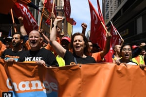 The ACTU president, Michele O’Neil, and the Unions NSW secretary, Mark Morey, left, in Sydney