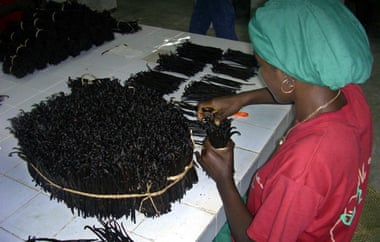 A worker sorting vanilla pods at a production site in Anjombalava, a village 36 km away from Sambava, in the middle of the most important vanilla production regions in Madagascar.