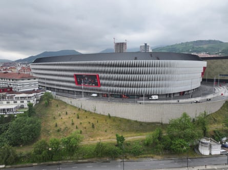 A drone view shows San Mames stadium, in Bilbao.