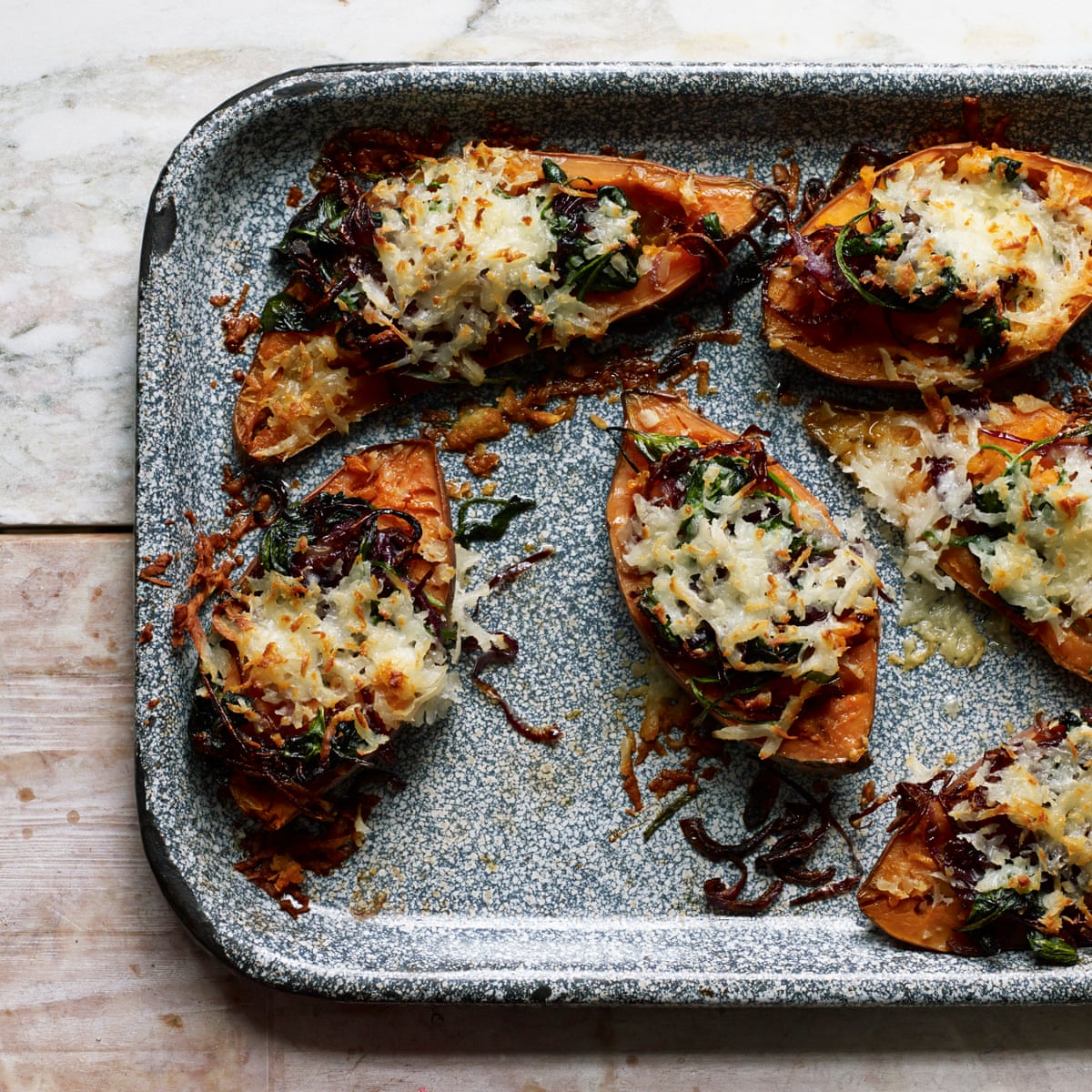 Potato Slices Sweet Potato Roasting Time One Tray Of Roast Sweet