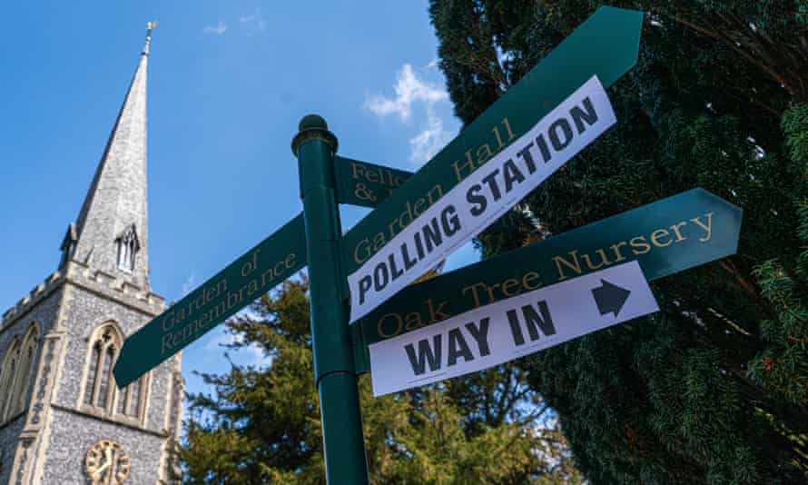 Polling station signs in Wimbledon, south-west London.