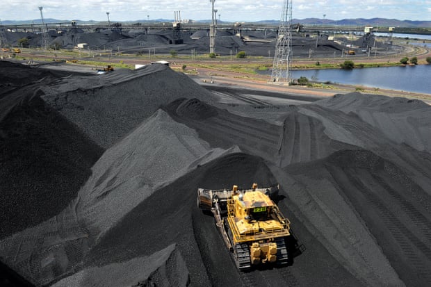 Coal is stockpiled in Gladstone before being shipped away