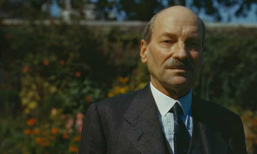 Clement Attlee in the garden of 10 Downing Street, London, in August 1945