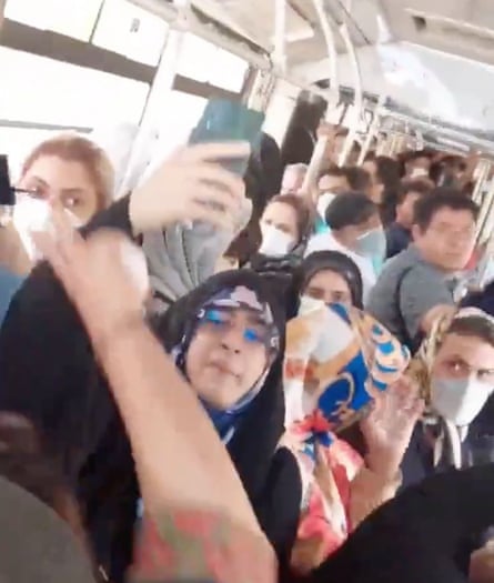 A still from a video of Sepideh Rashno, 28, being berated by a fellow passenger on a bus for not wearing the hijab properly