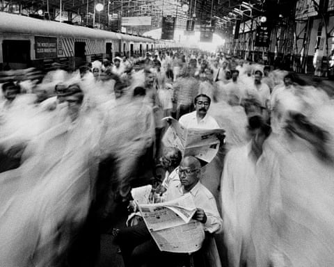 Commuters at Churchgate railway station, Mumbai, 1995.