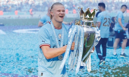 Haaland scored 36 goals in 35 league games and celebrated winning the Premier League title in May.