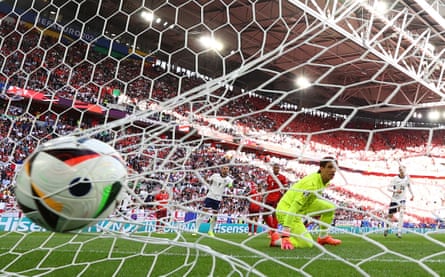 England’s Bukayo Saka scores their first goal past Switzerland’s Yann Sommer