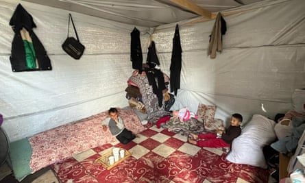 interior of tent of al-Masry family in Rafah