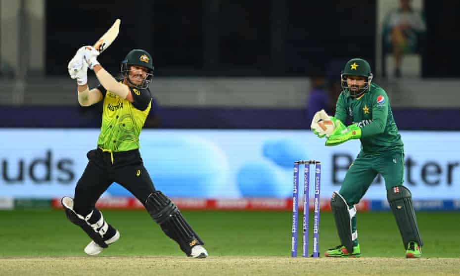 David Warner plays a shot during his innings of 49 for Australia against Pakistan