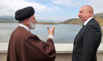 Ebrahim Raisi, left, with the Azerbaijan president Ilham Aliyev earlier today at the inauguration of a dam on the border of Iran and Azerbaijan.