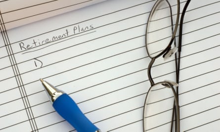 Image of an empty list of retirement plans, with glasses and pen left on the notepad