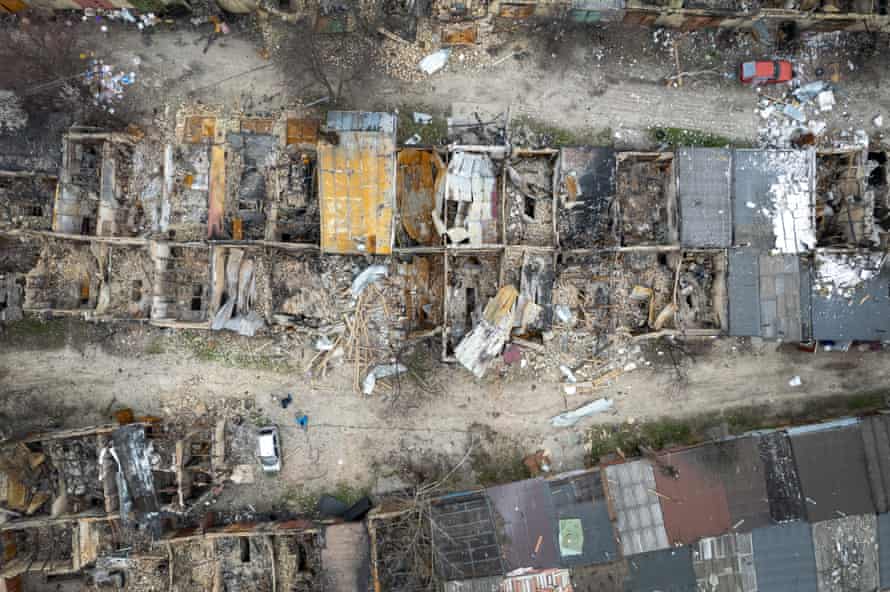 Destroyed structures seen in Irpin, Ukraine.