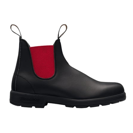 Chunky-soled black chelsea boot with red elastic sides
