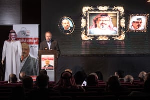 A man speaks during a commemorative ceremony for Jamal Khashoggi on 11 November in Istanbul