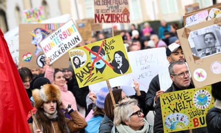 Anti-AfD protesters marching with placards