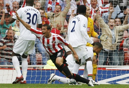 Michael Chopra celebrates scoring during the Premier League match between Sunderland and Tottenham at the Stadium of Light