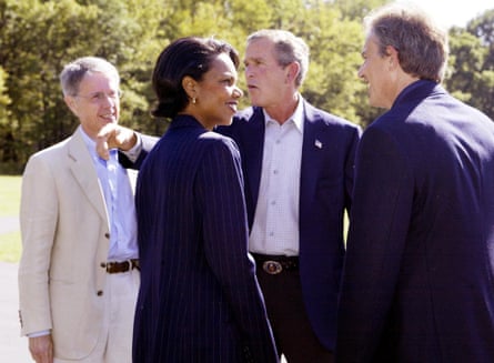 Manning, Rice, Bush and Blair at Camp David in 2002.