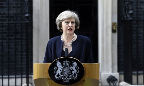 May speaks outside Downing Street on becoming prime minister